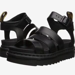Like New W9 Dr. Martens Black on Black Leather Platform Sandals